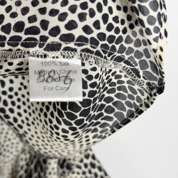 Parker XSmall Black Cream Silk Animal Print Cold Shoulder Long Sleeve Blouse Top - Picture 9 of 10